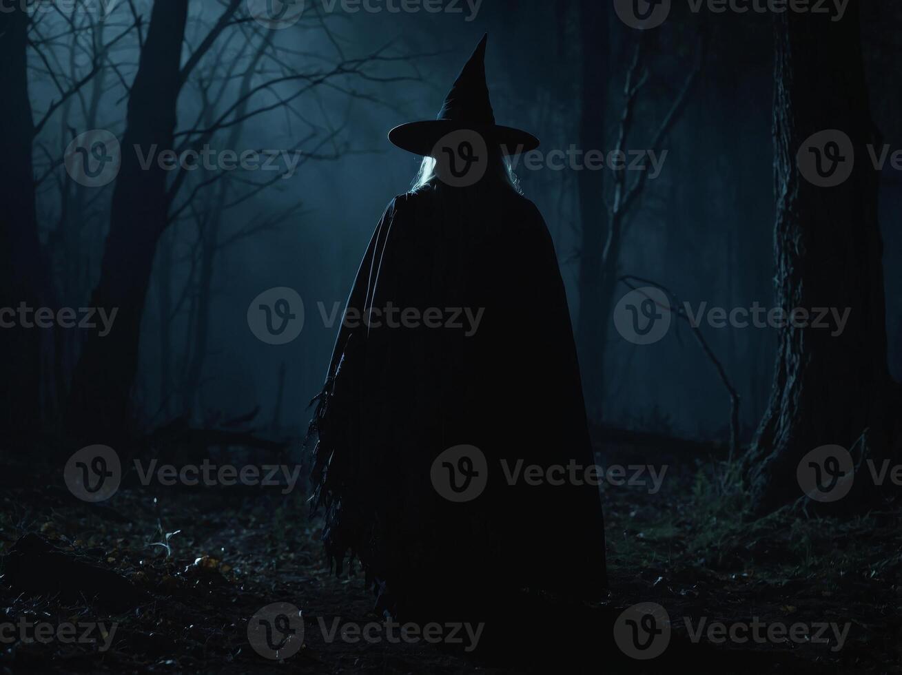 mysterious evil witch silhouette in the darkness. photo