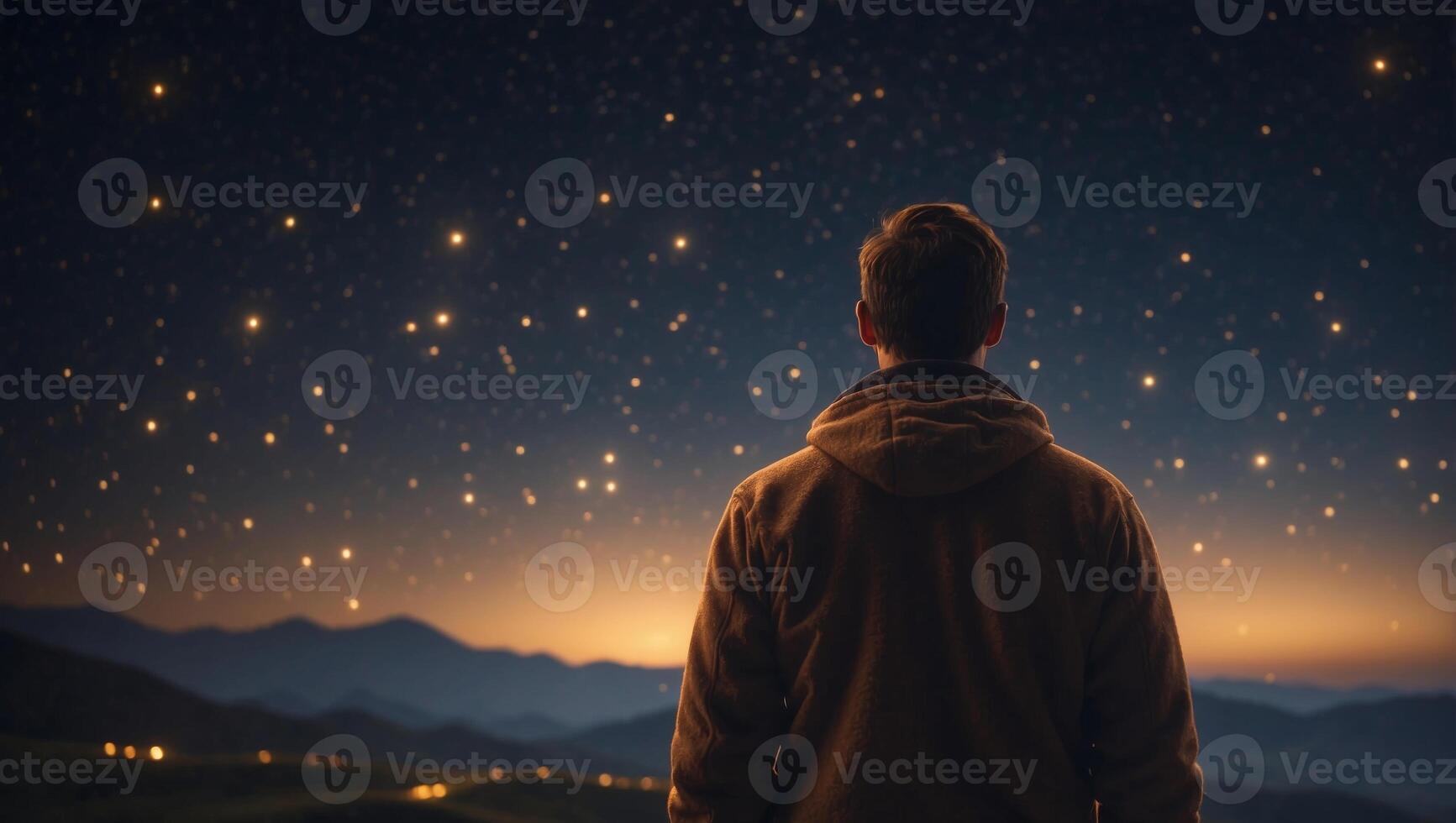 Man standing and looking at the stars in the sky. photo