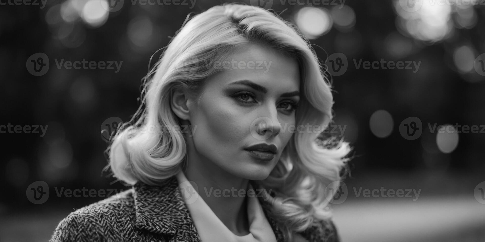 Monochrome picture of elegant blond retro woman. photo