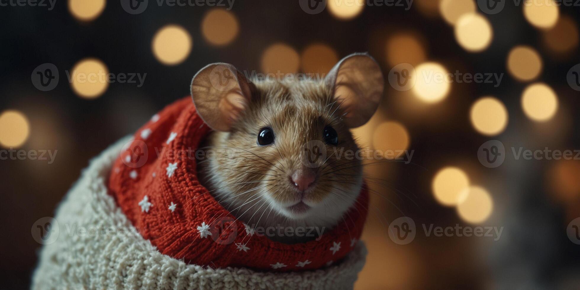 A Cute Mouse in a Stocking for Christmas. photo