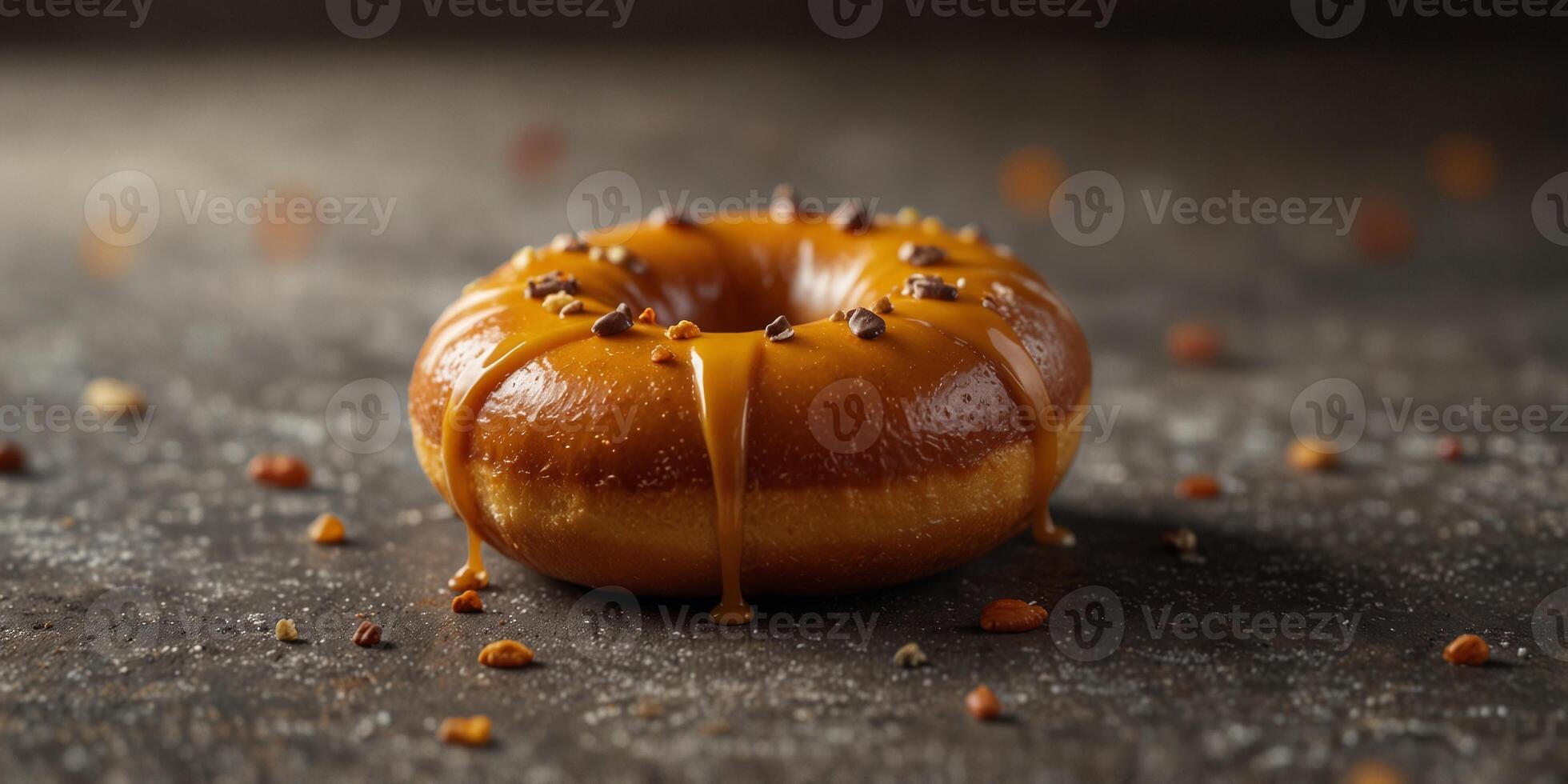 A doughnut with icing that mimics the appearance of an autumn pumpkin. photo