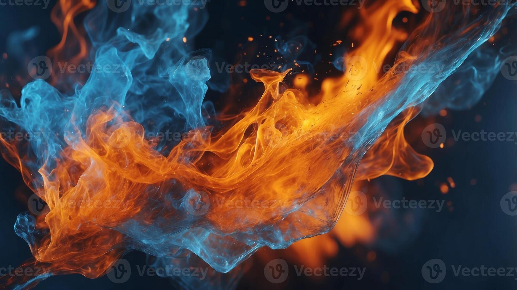 blue ice and orange fire abstract background is burning with sparks. photo