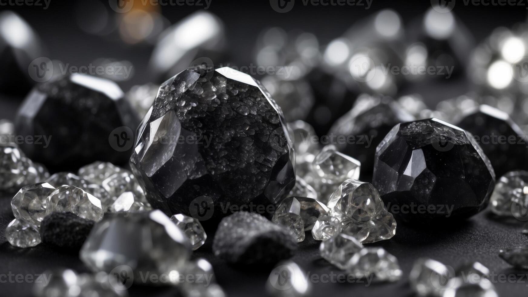 black geodes with sparkling crystal formations. photo