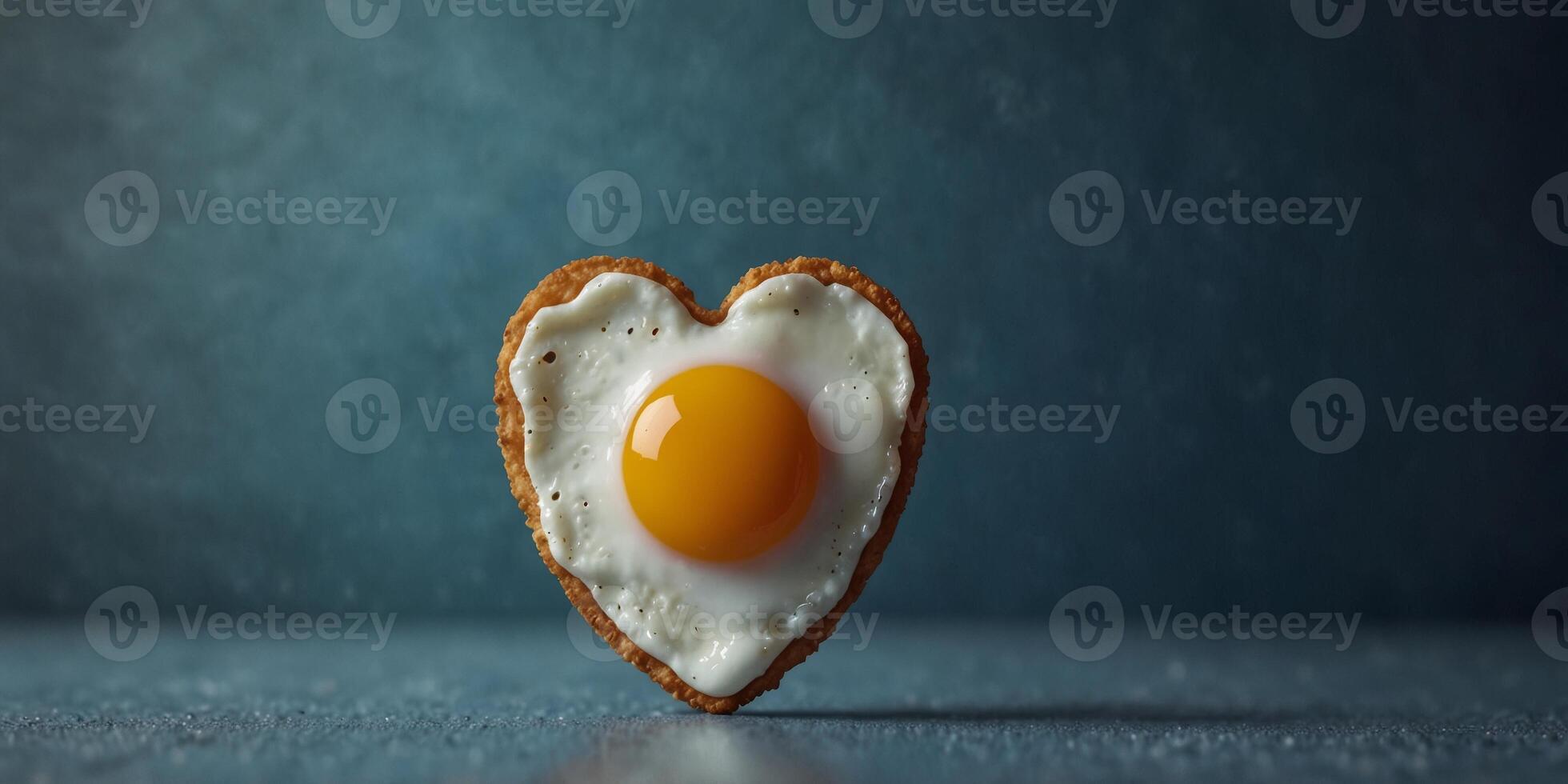 Heart shaped fried egg in blue background. photo