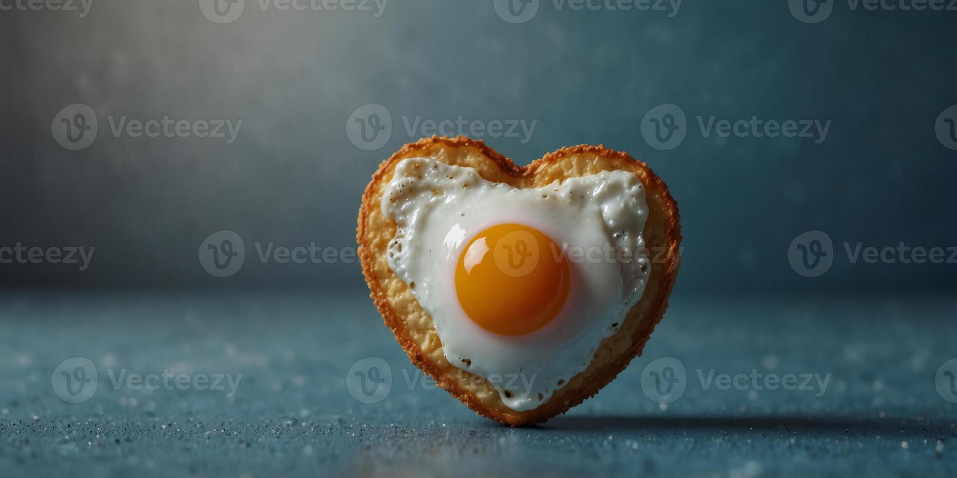Heart shaped fried egg in blue background. photo