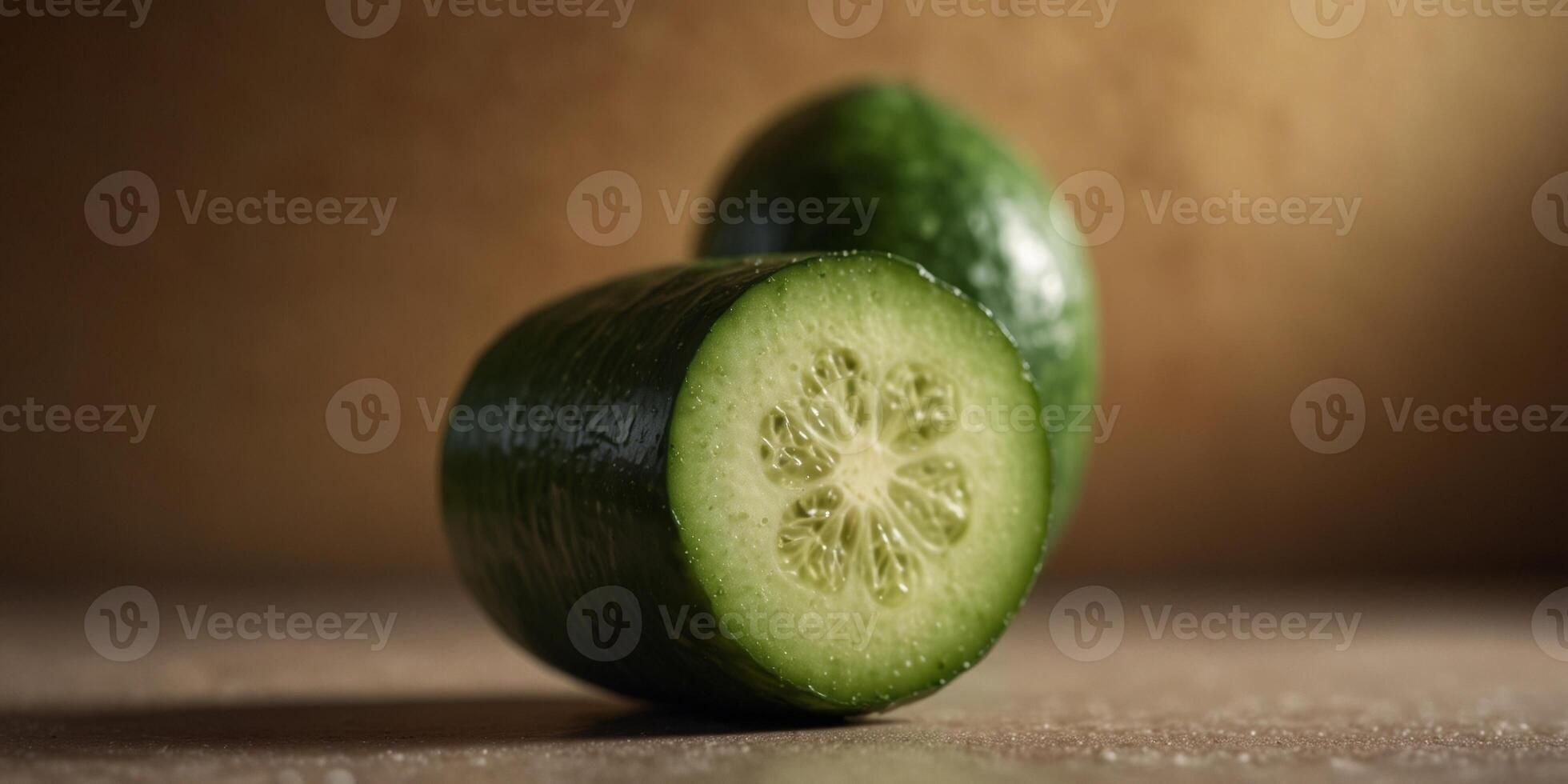 Fresh Cucumber Casts a Shadow on a Warm Tone Background. photo