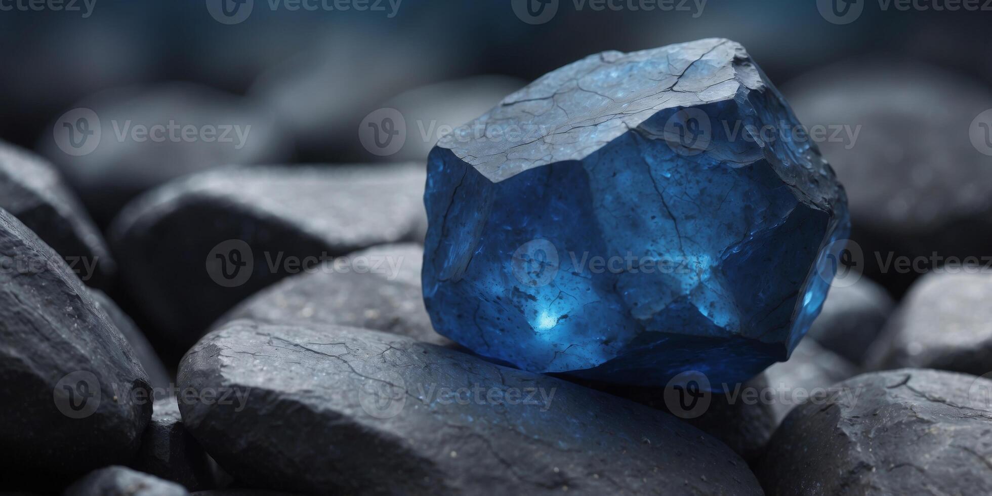Enigmatic blue glow on jagged rock surface. photo