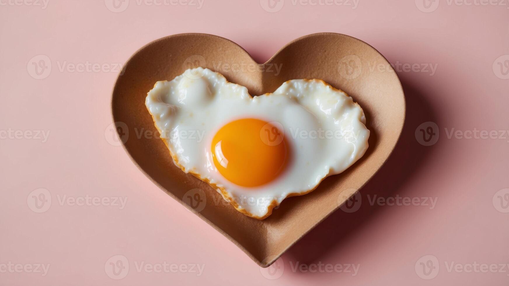 Heart shaped fried egg in pink background. photo