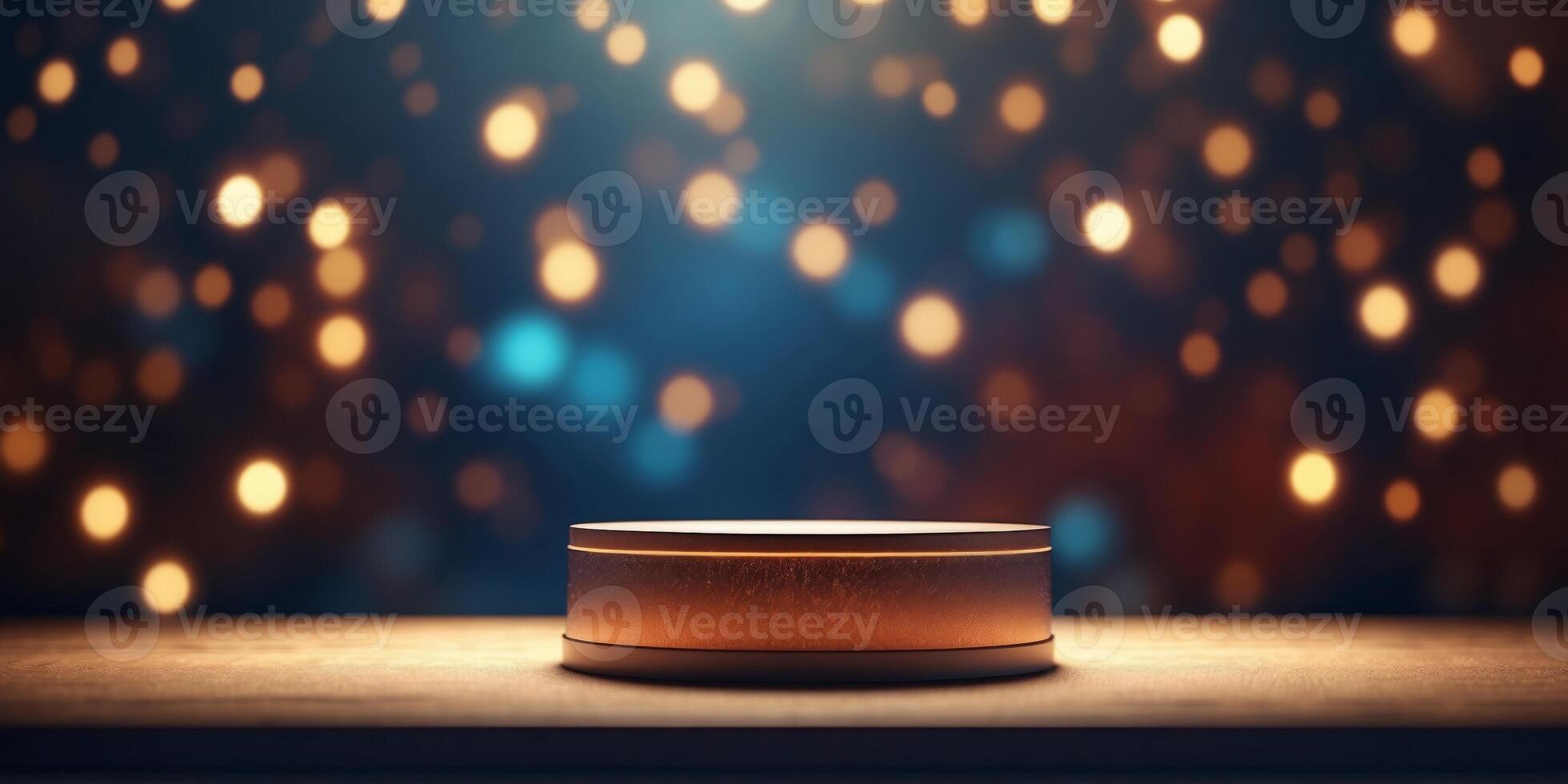 Illuminated Podium on Bright Stage with Soft Lighting for Product Display. photo