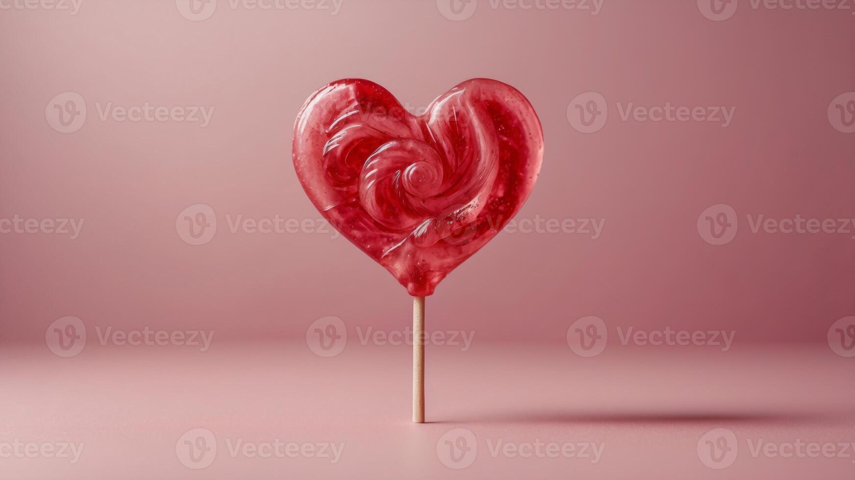 Heart Shaped Lollipop on Pink Background. photo
