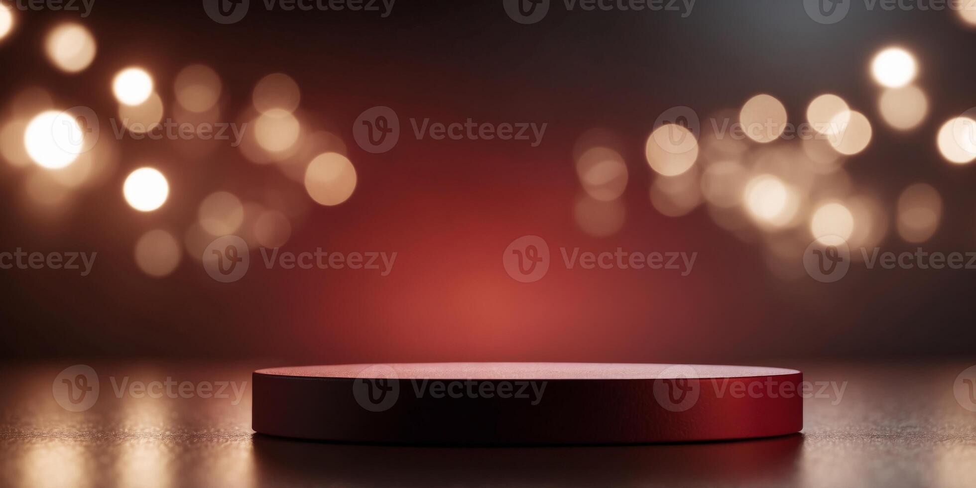 Illuminated Red Light Podium Presentation in Intense Atmosphere. photo