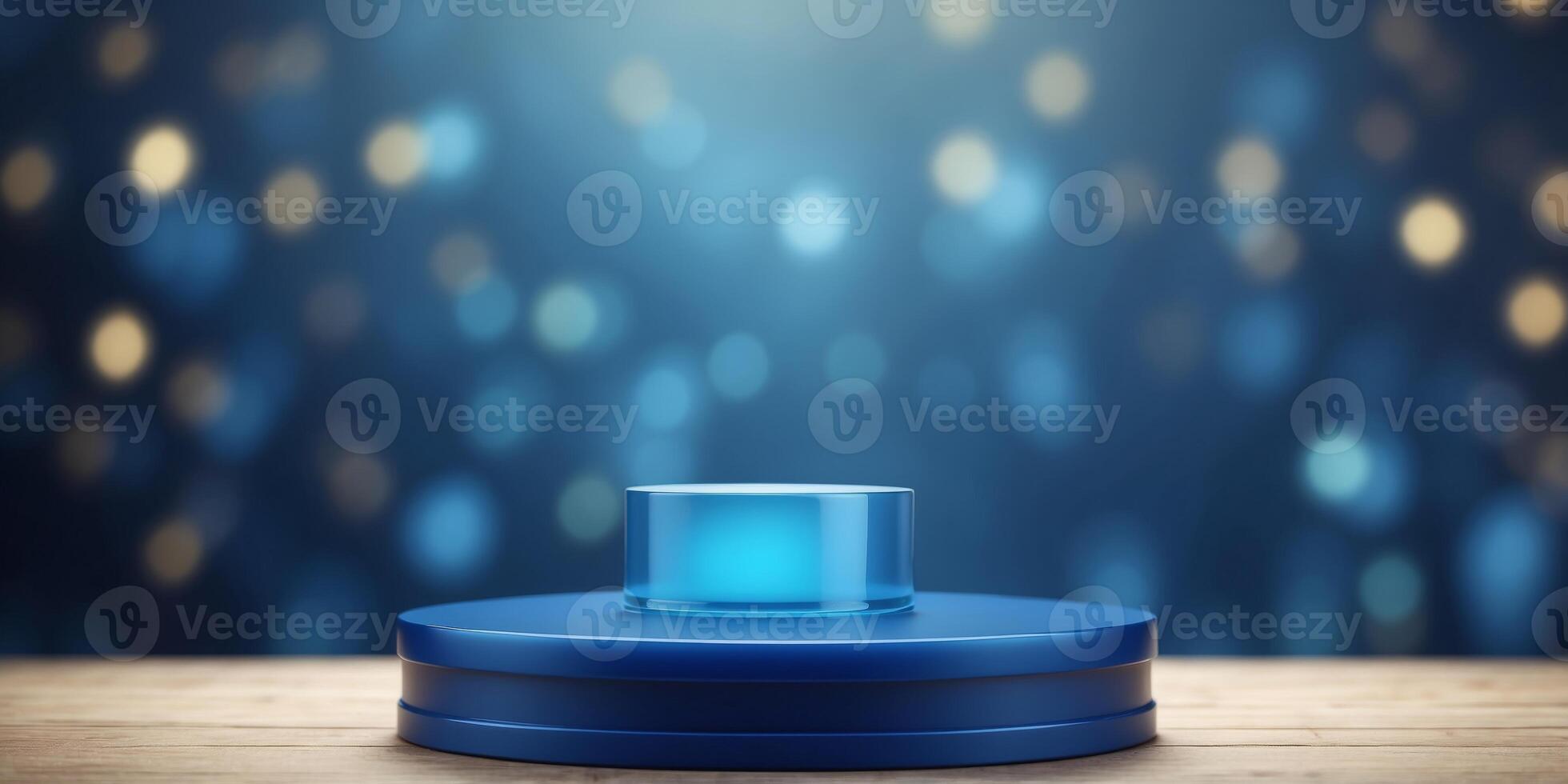 empty blue cylinder podium with background. photo