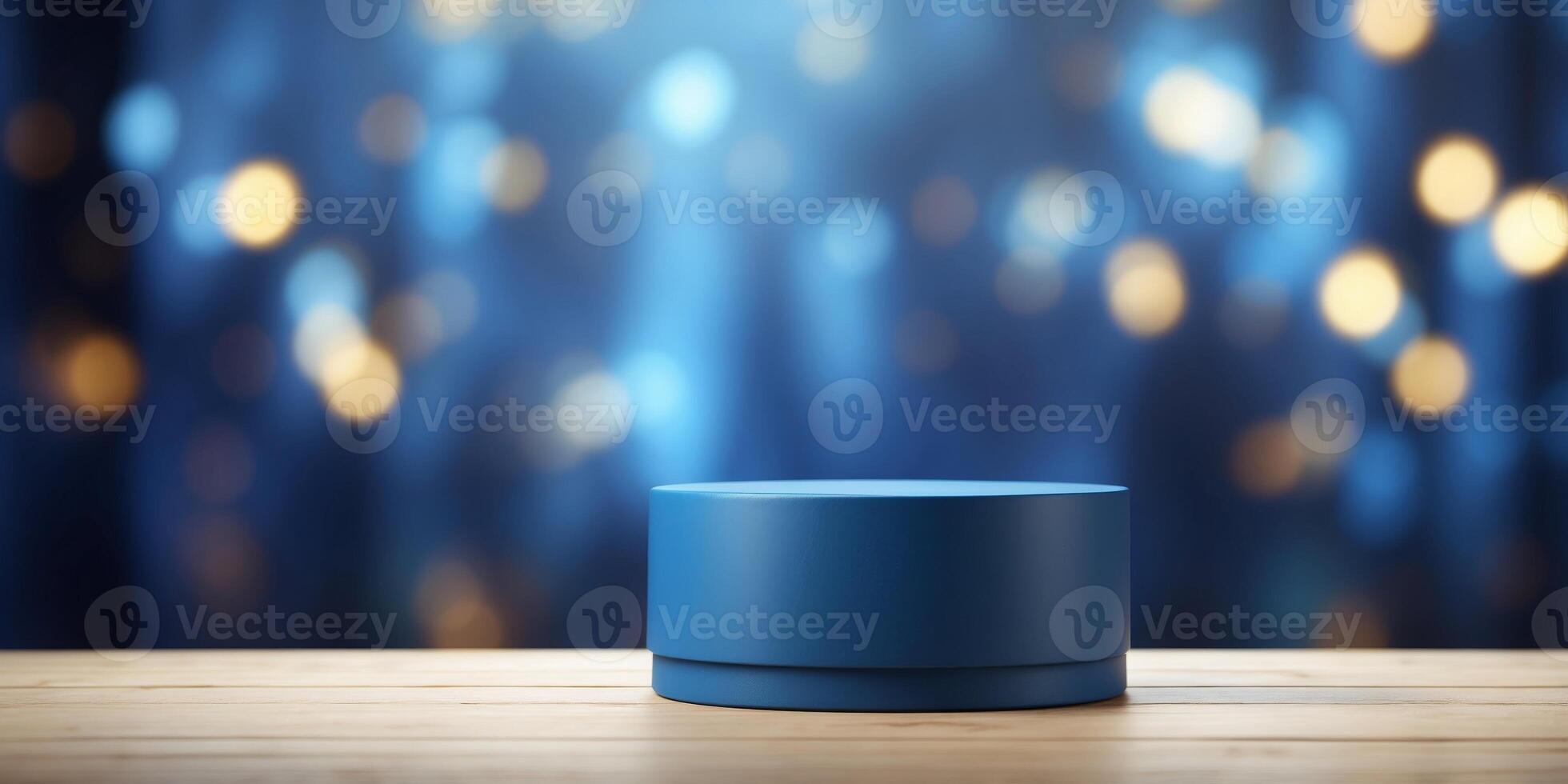 empty blue cylinder podium with background. photo