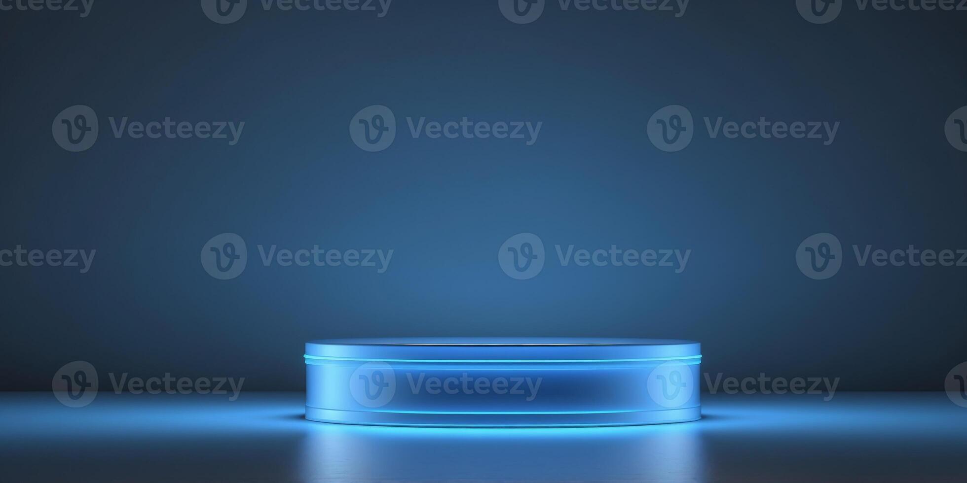 Illuminated Blue Neon Podium for Sleek Minimalist Product Display. photo
