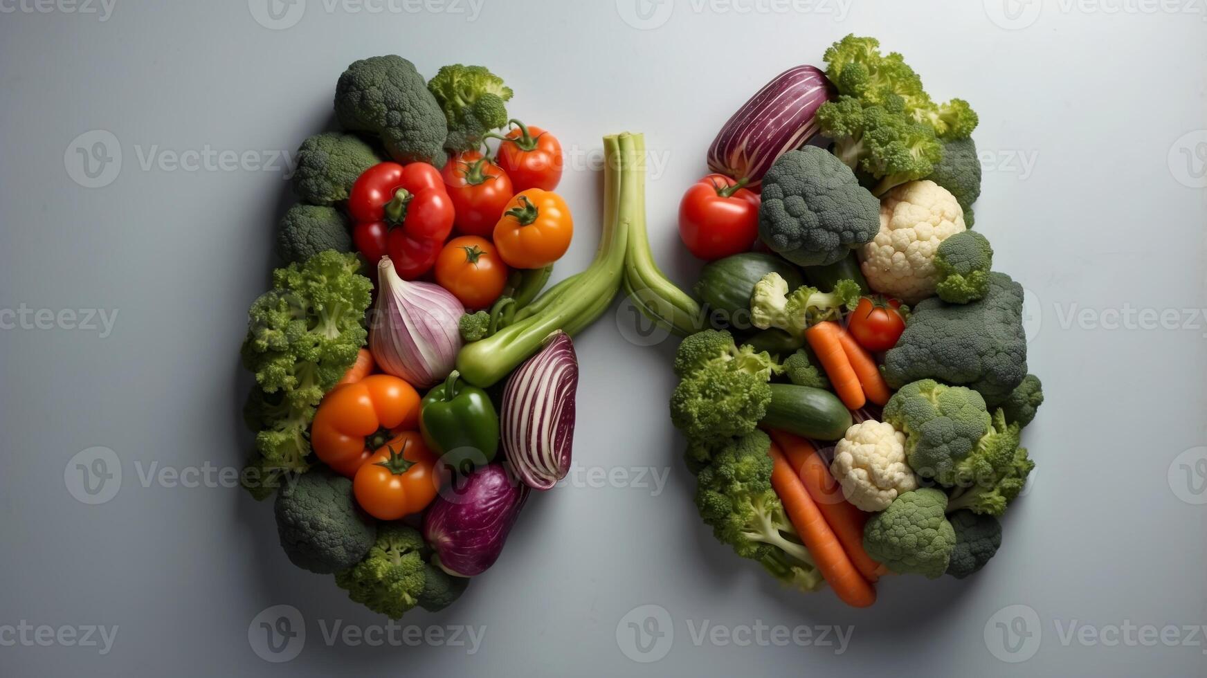 Vegetables arranged to form the shape of lungs. photo