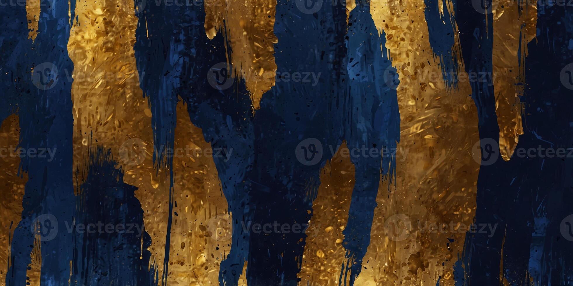 Royal Blue and Gold Abstract Brush Strokes Bold and Expressive. photo