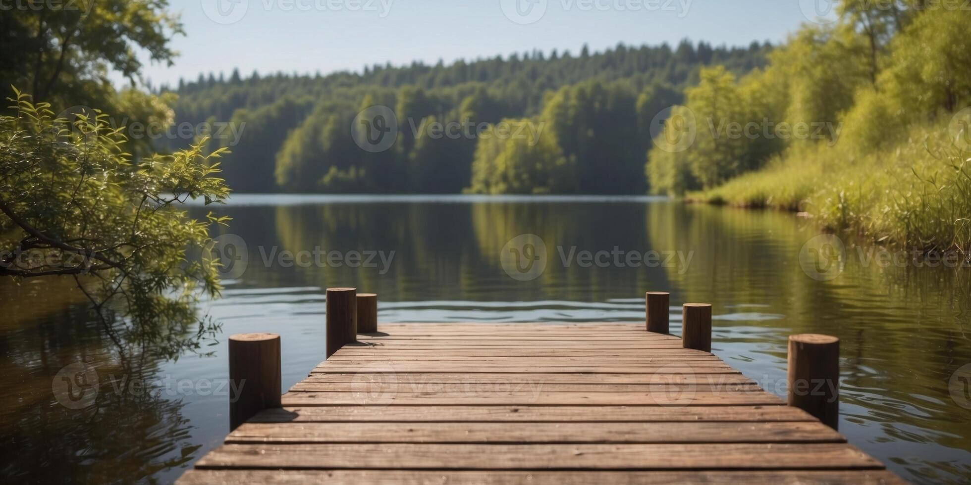 Wooden pier over lake with beautiful nature. photo
