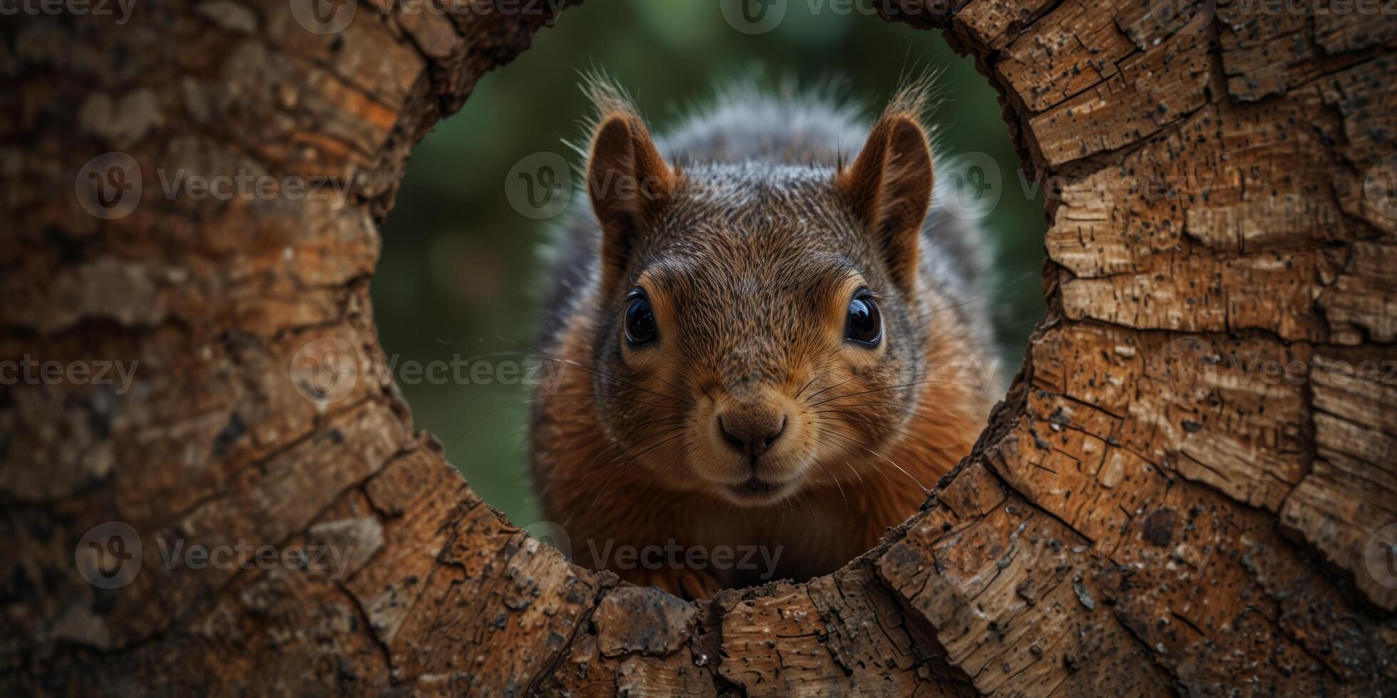 Squirrel with Glasses Peeking Through Hole. photo