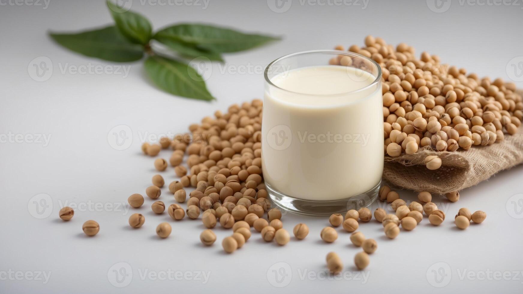 soy milk and soy bean it on white table background healthy concept benefits of soy. photo