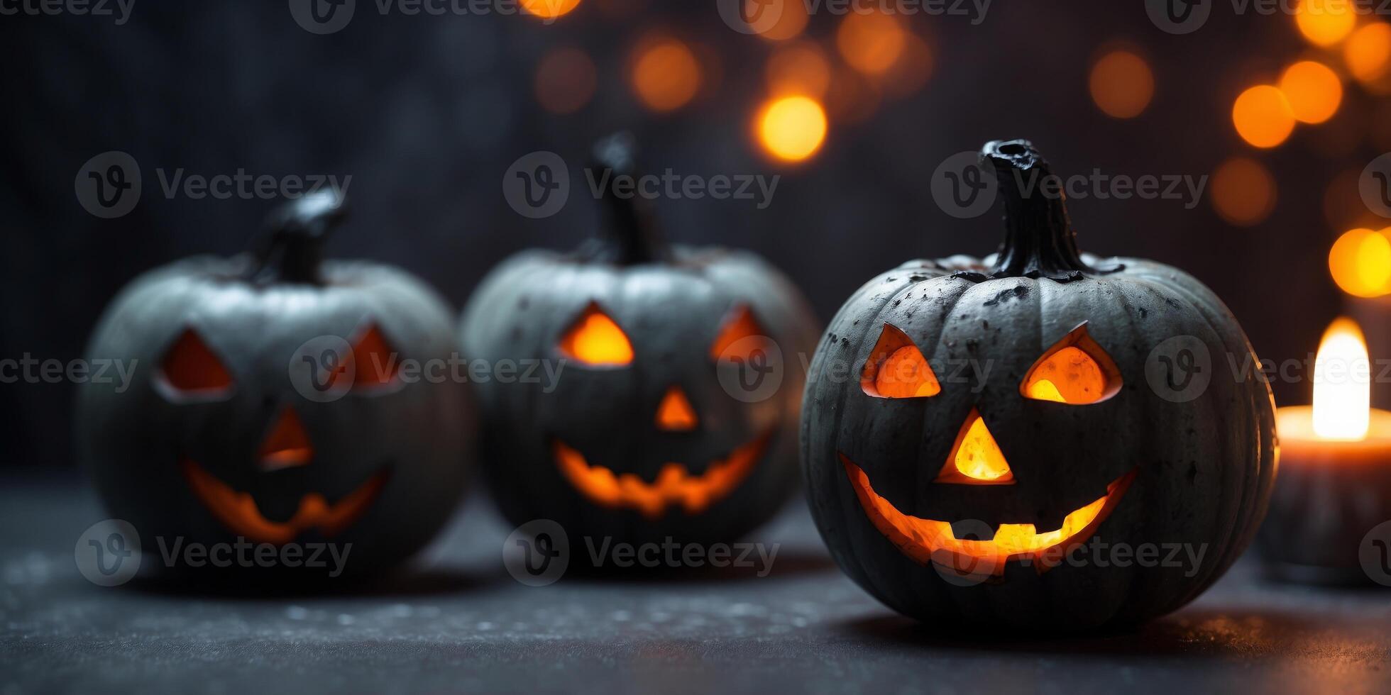 Spooky Halloween Props Close-up with Ambient Lighting on Dark Grey Background. photo