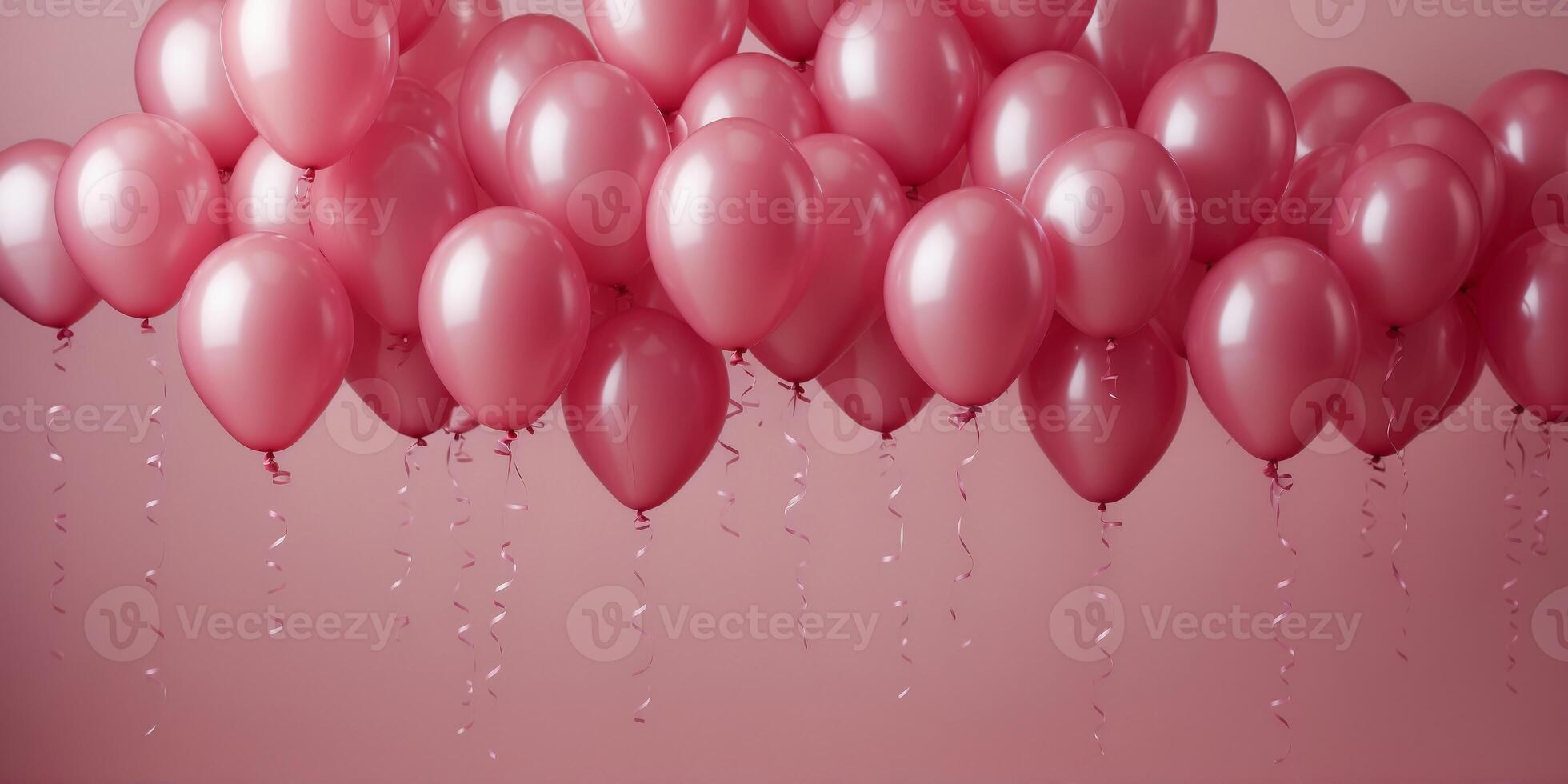 Striped pink balloons on vivid pink background for celebration. photo