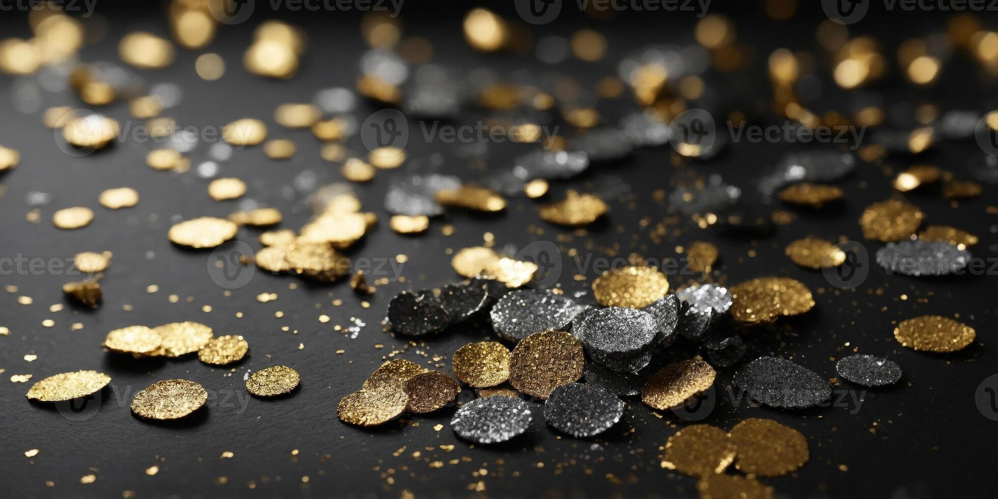 Gold and Silver Glitter on Black Background. photo