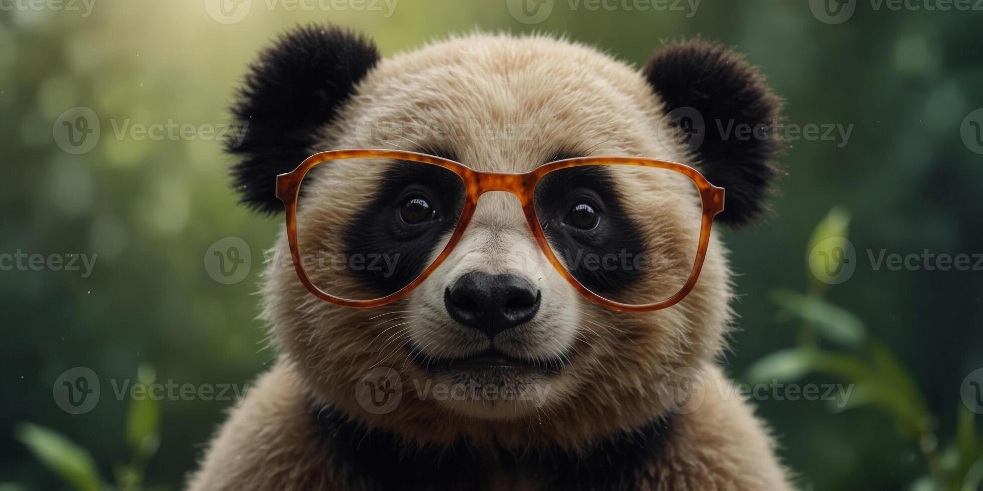 A Cute Panda Wearing Glasses and Smiling. photo