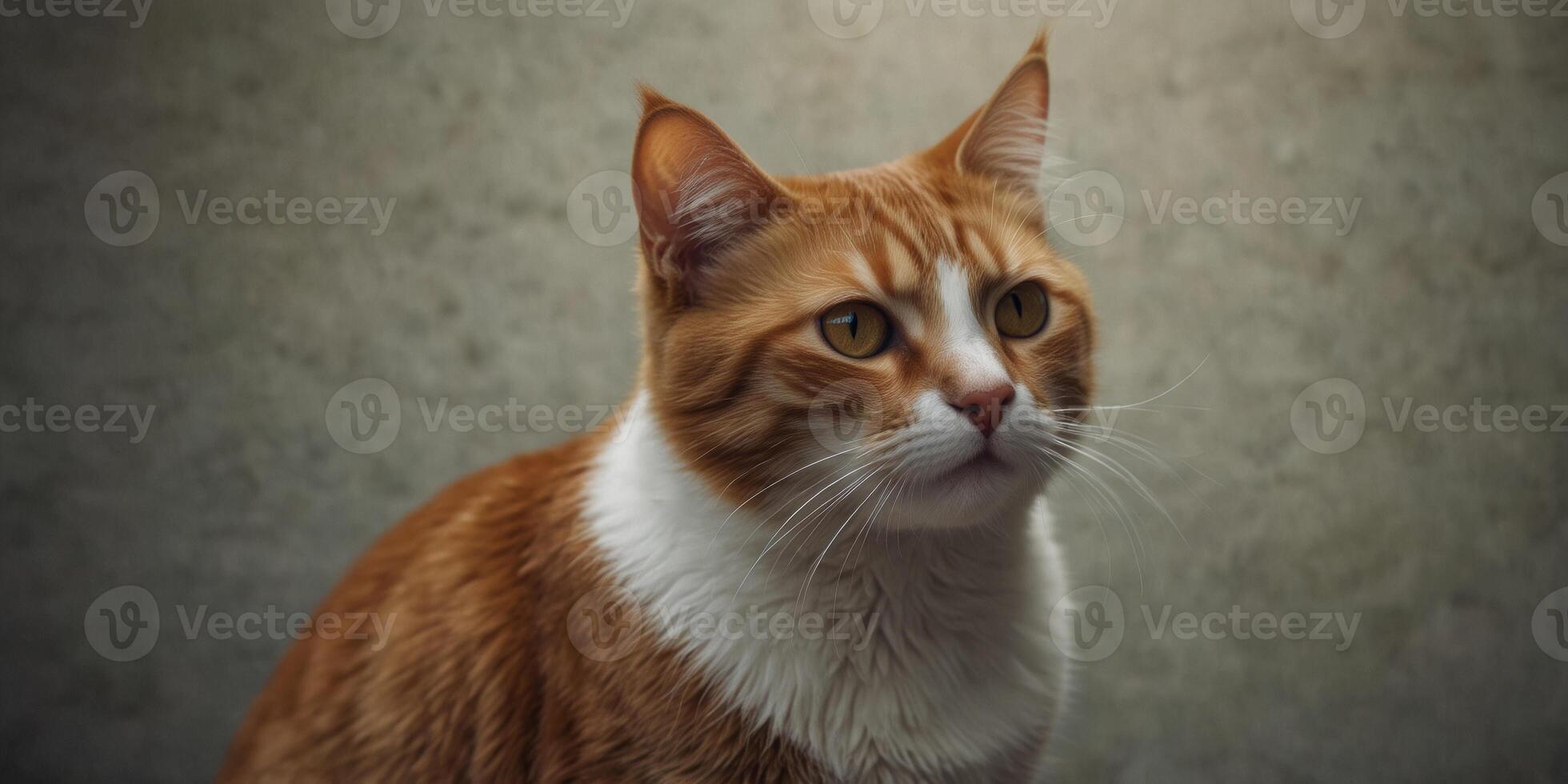 Curious ginger cat peeking blank white space. photo