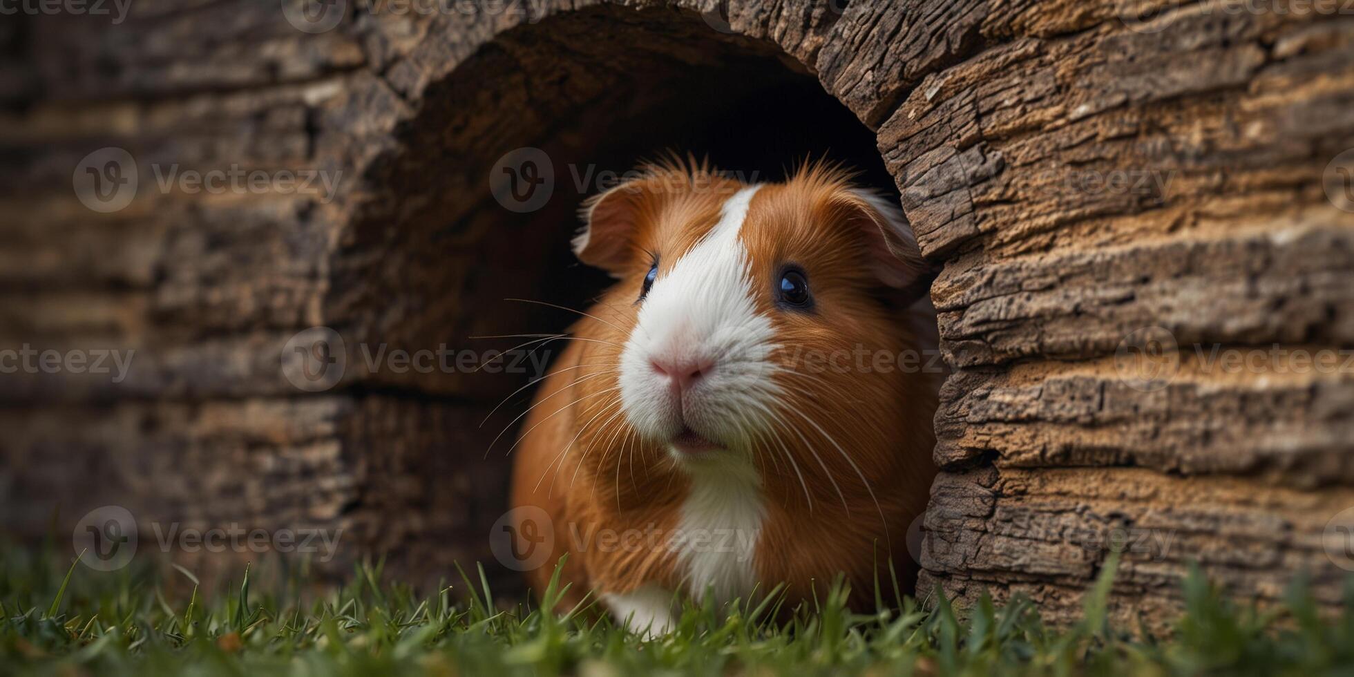 Curious Guinea Pig Peeking Through Tunnel. photo
