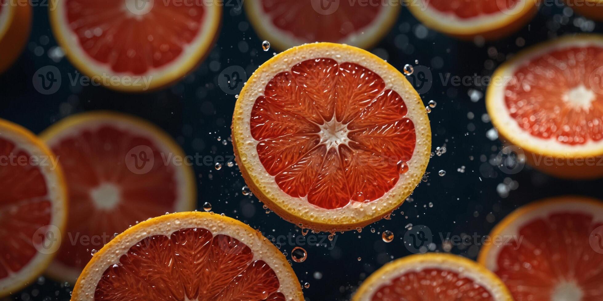 Fresh Grapefruit Slices with Water Splashes. photo