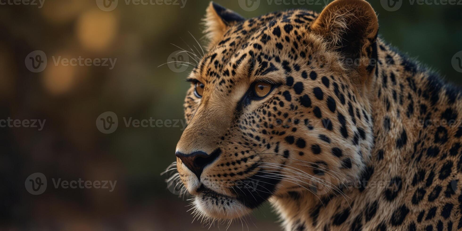 A close-up of a leopard's face with a blurred background. photo