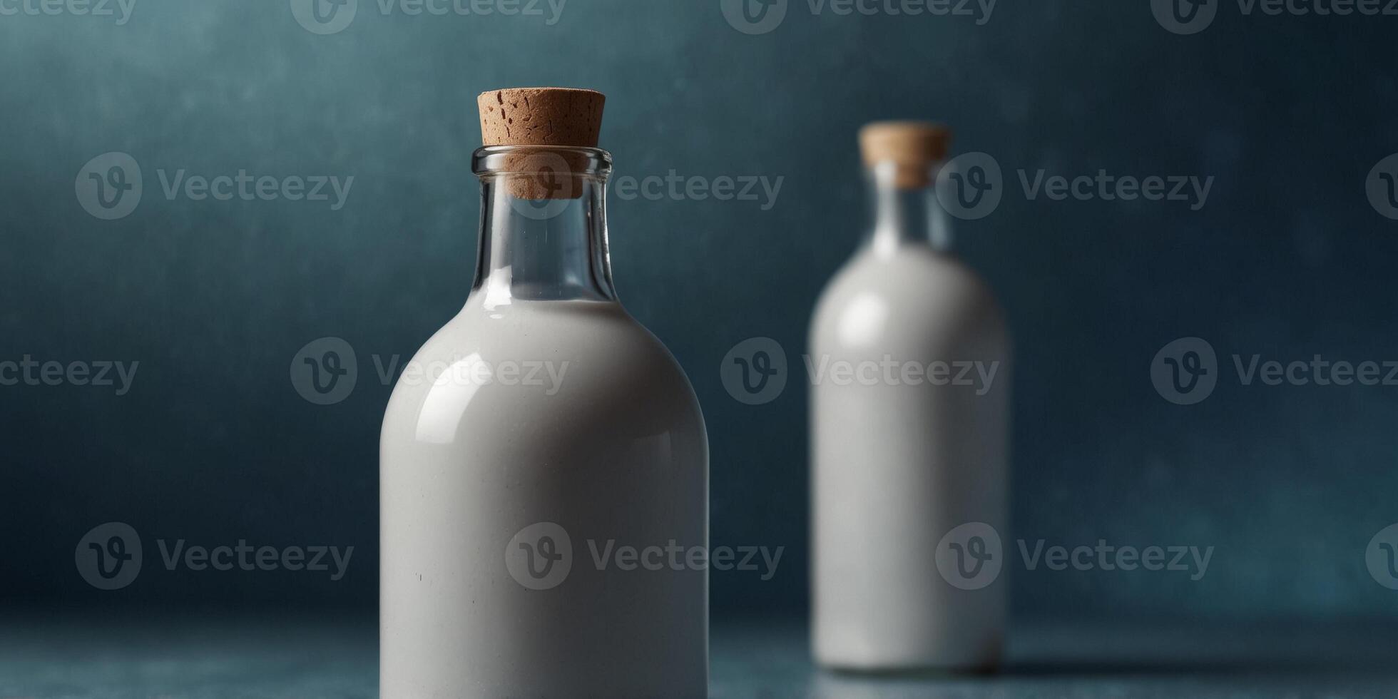 Minimalist White Bottle on Blue Background. photo