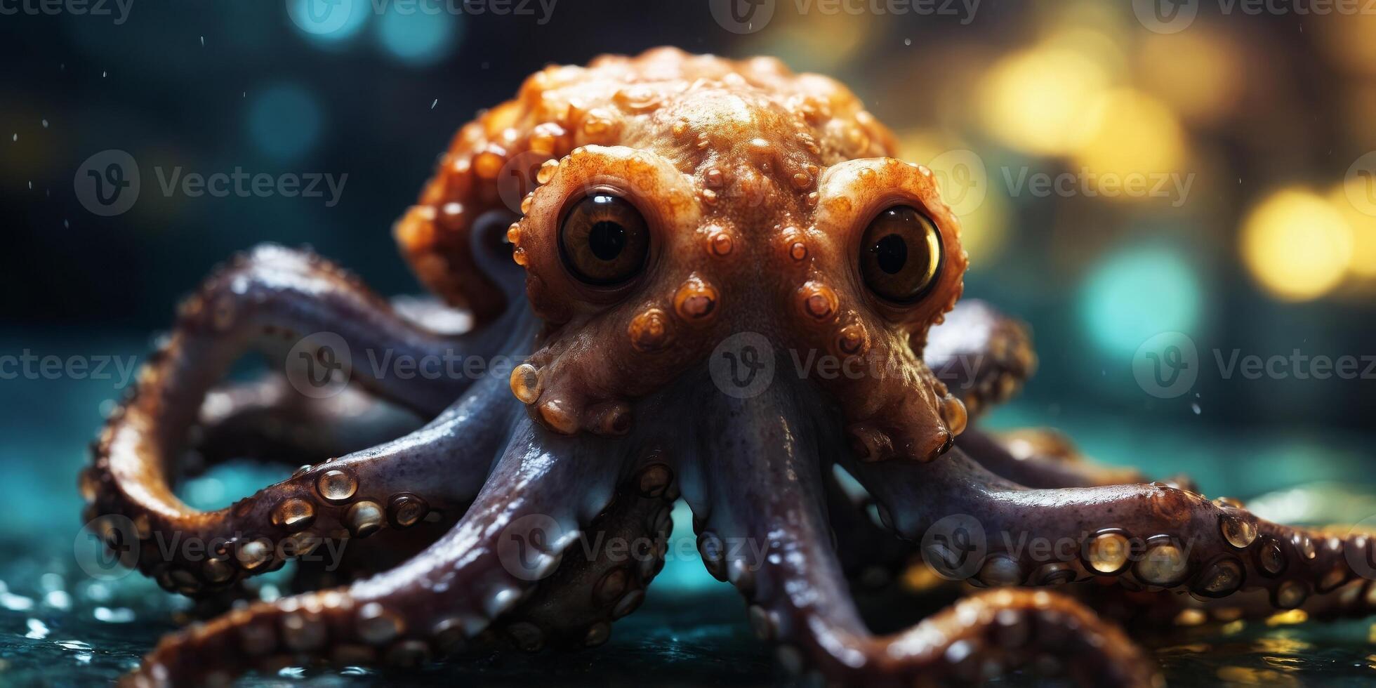 Close-up of an Octopus with Tentacles Spread Out. photo
