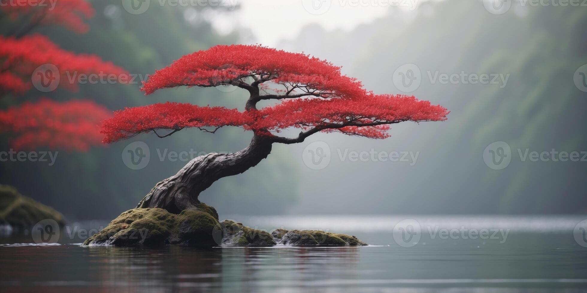 Tranquil white landscape with Japanese red seal. photo