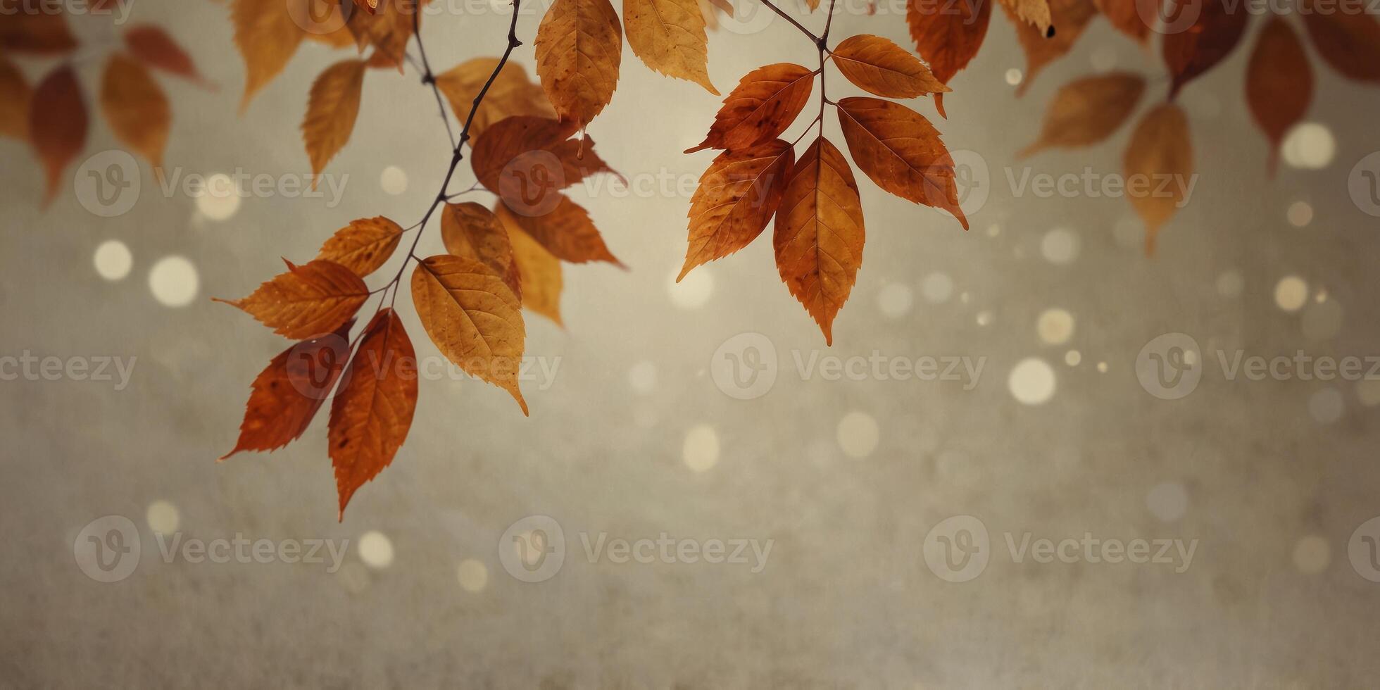 Autumn leaves falling on gentle beige background. photo