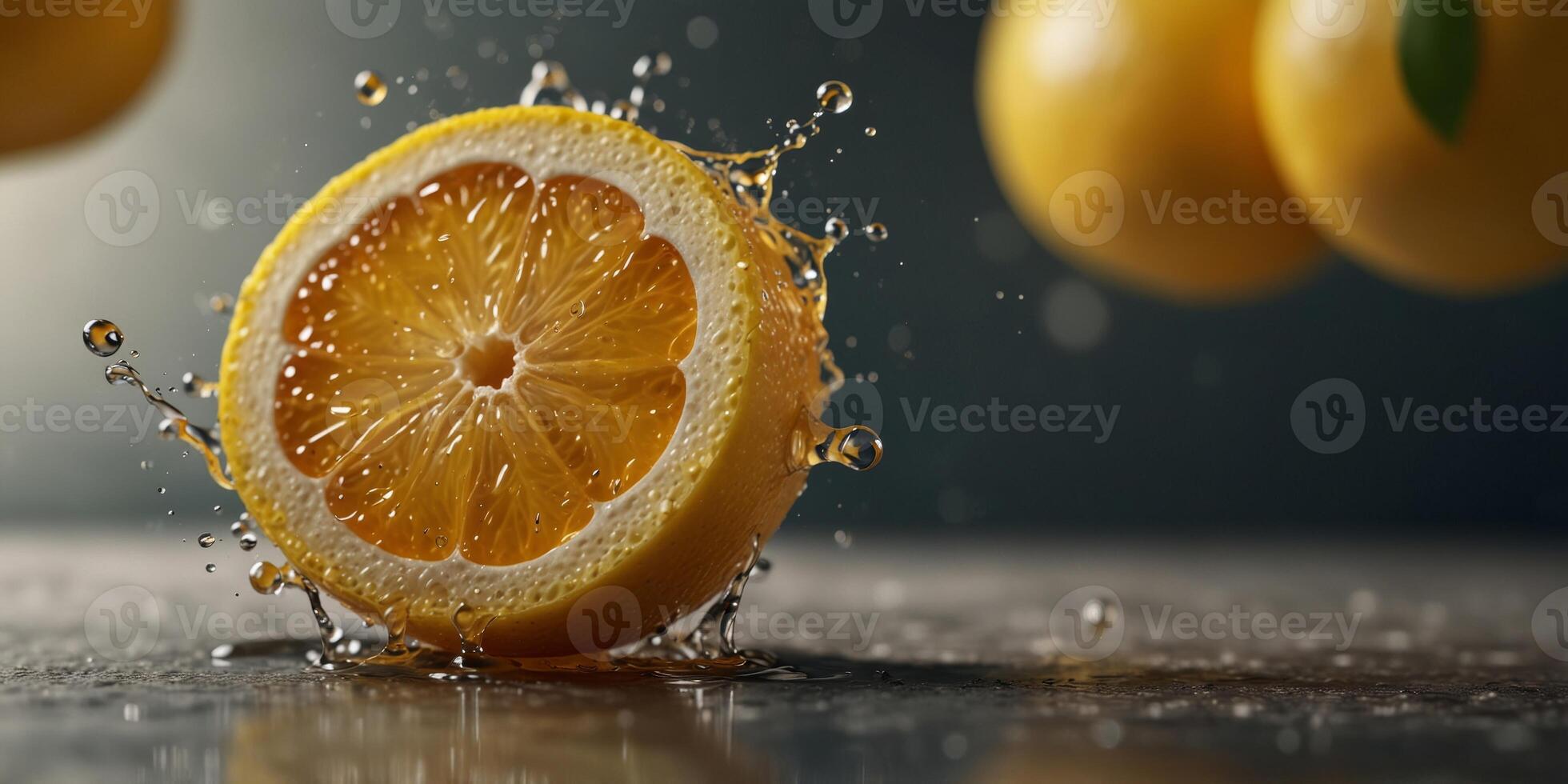 cut lemon for two parts with splashing juice. photo