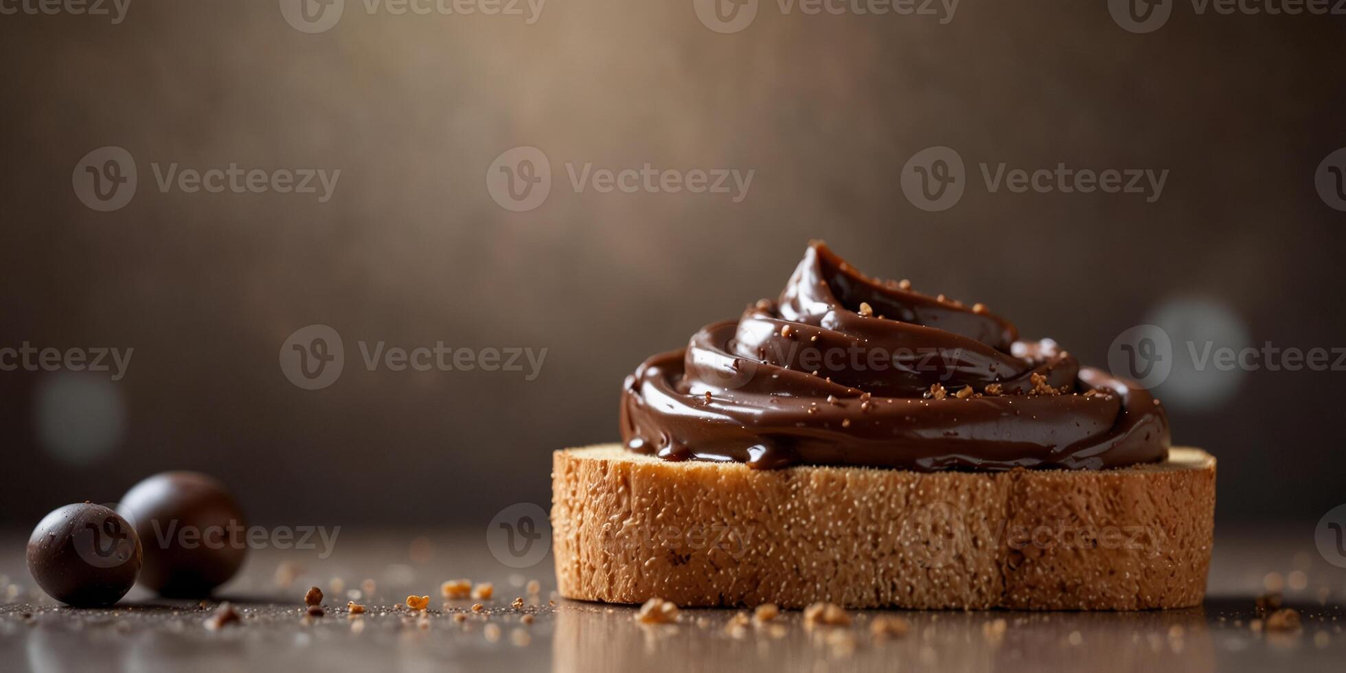Delicious chocolate spread on toast for sweet breakfast. photo