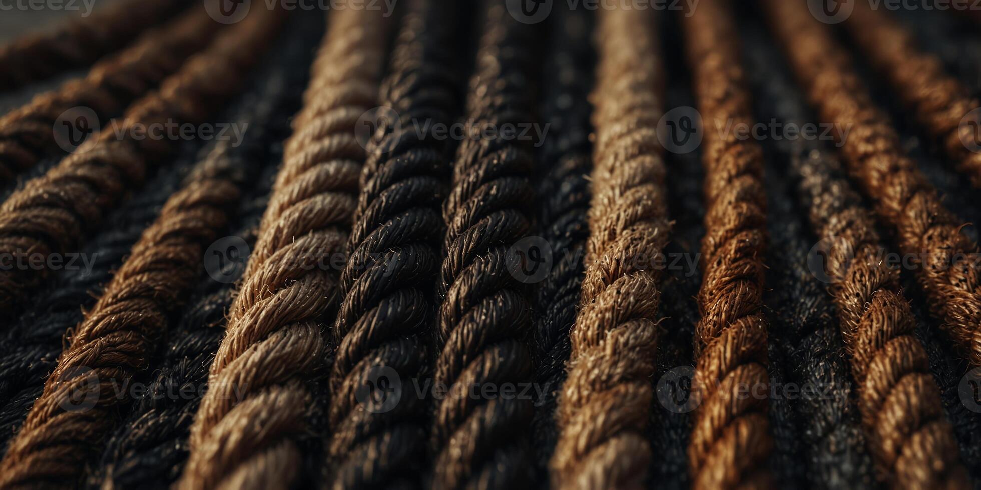 A close up of a bunch of ropes that are black and brown. photo