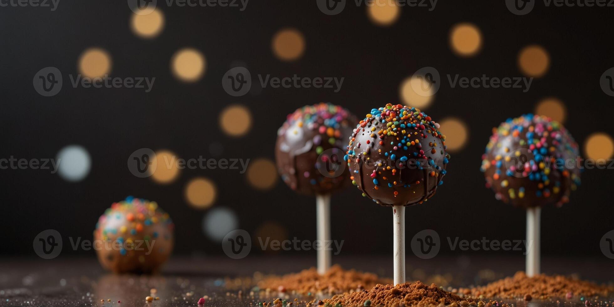 Colorful Sprinkled Chocolate Cake Pops on Display. photo
