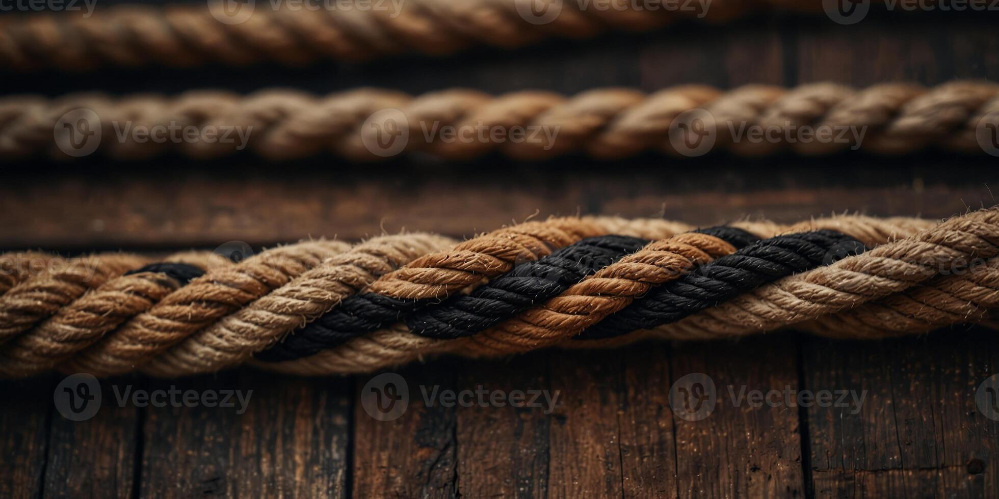 A close up of a bunch of ropes that are black and brown. photo