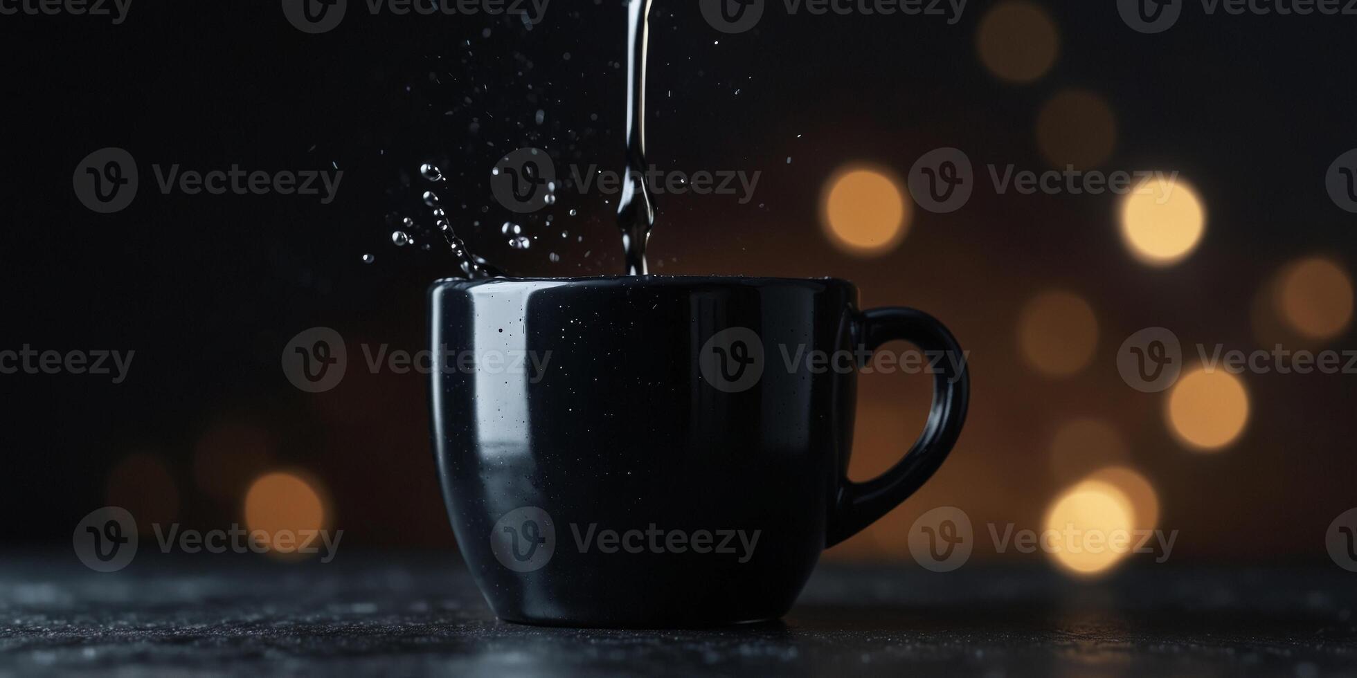 Dramatic Splash of Black Liquid in Dark Cup. photo