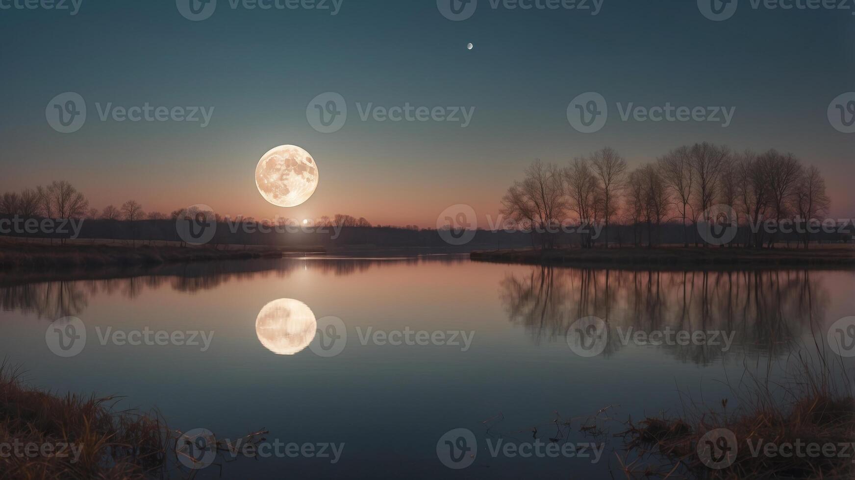 Daylight full moon in February Northern Hemisphere with empty space. photo