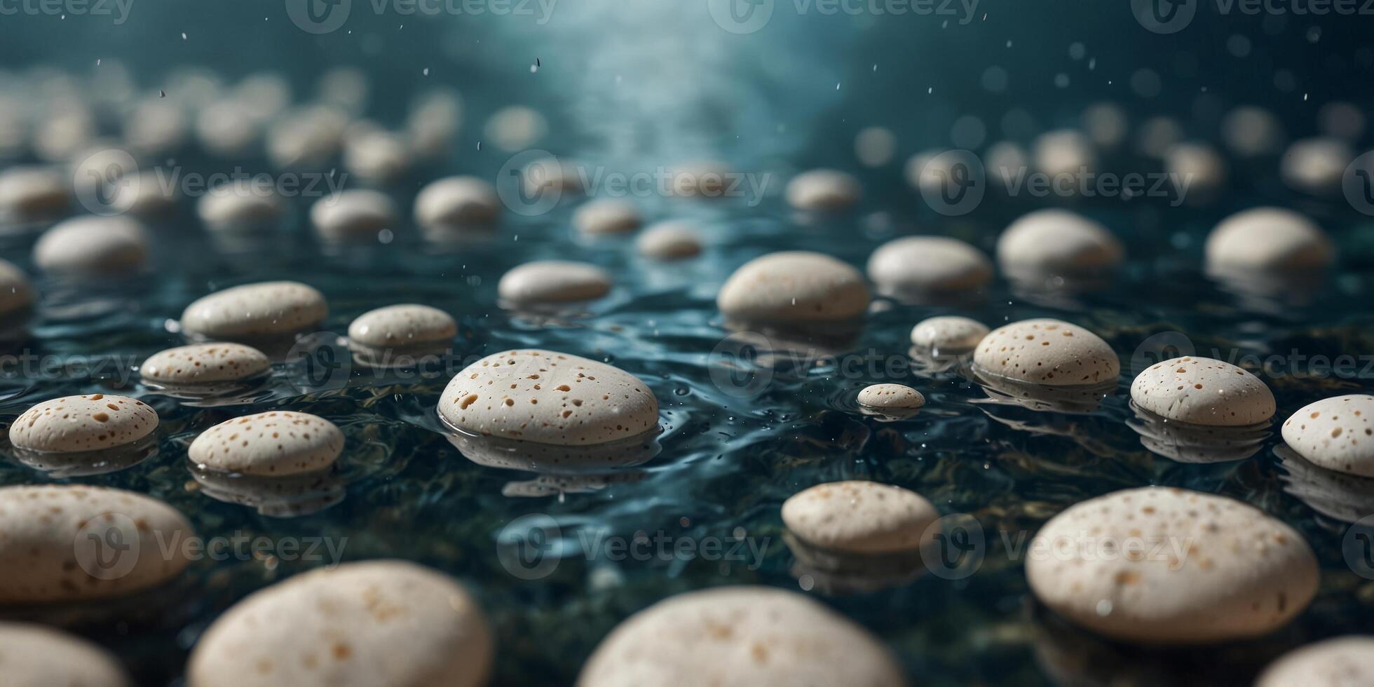 White pebble stones under water background. photo