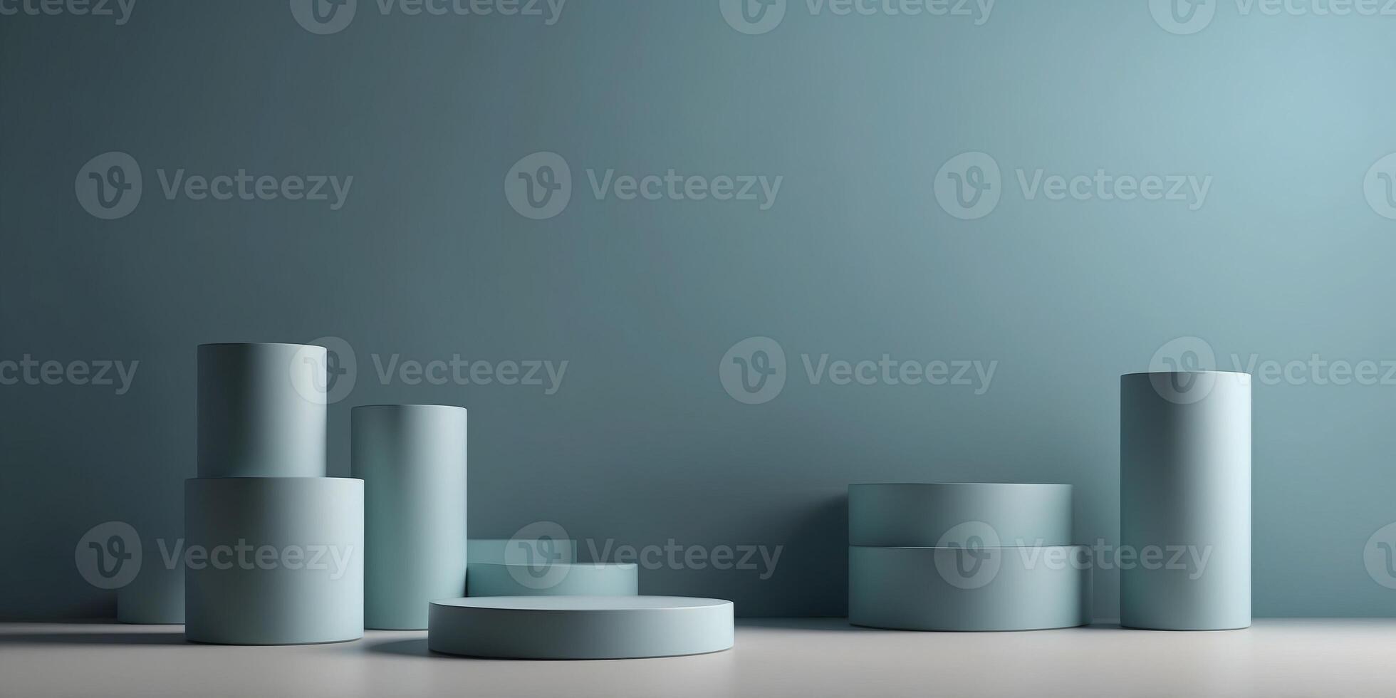 cyan color minimal concept cylinder pedestal or podium for product showcase display on empty background. photo