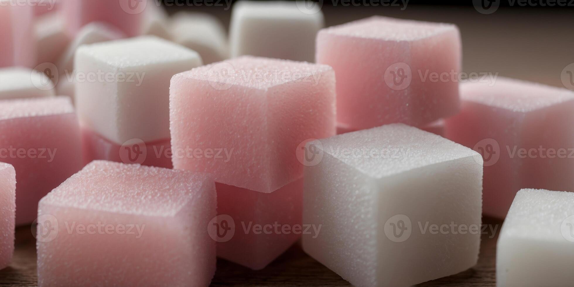 Closeup of pink white assorted sugar cubes. photo
