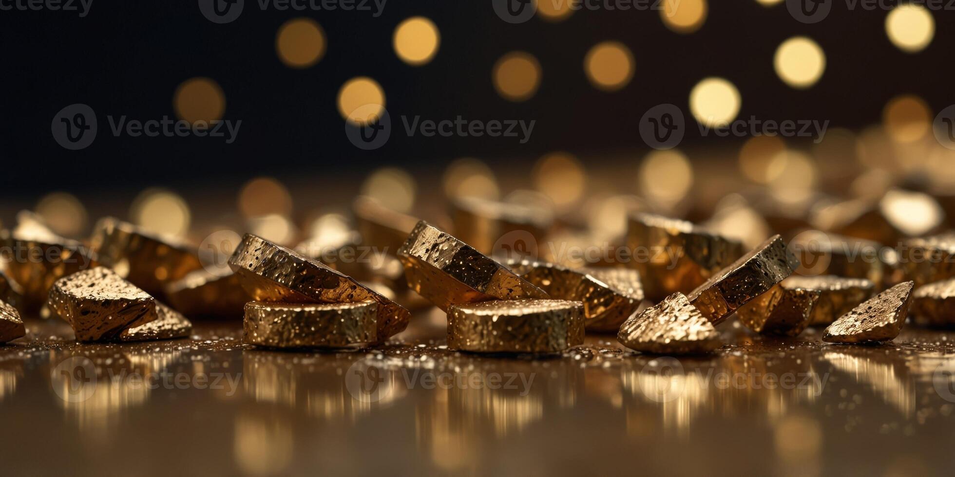 Close-up of metalworking process with golden sparkling chips. photo