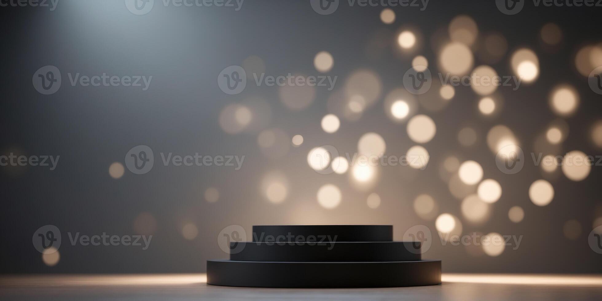 Modern Geometric Black Podium in Soft Illumination for Marketing Visuals. photo