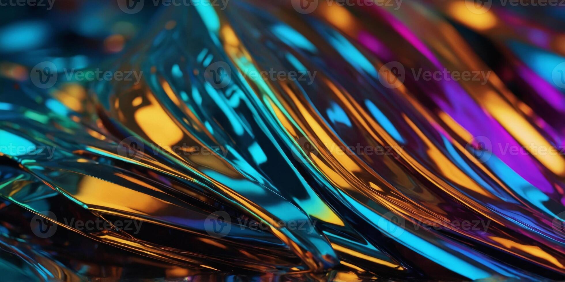 Reflective metallic abstract shapes illuminated by colorful light. photo