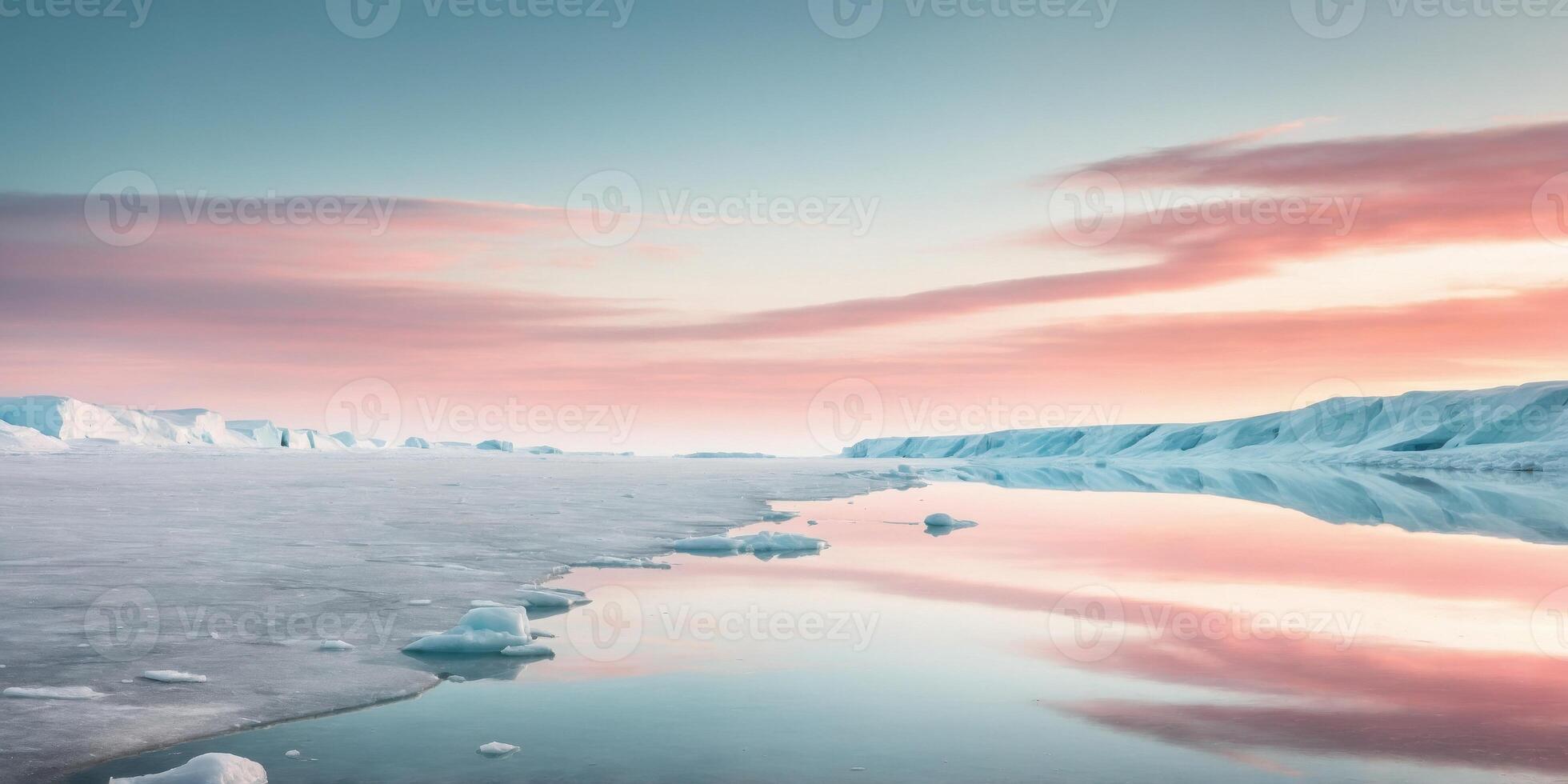 Minimalist landscape of simple rectangular mirror on ice North pole Pastel colors Modern aesthetic Arctic Reflection. photo