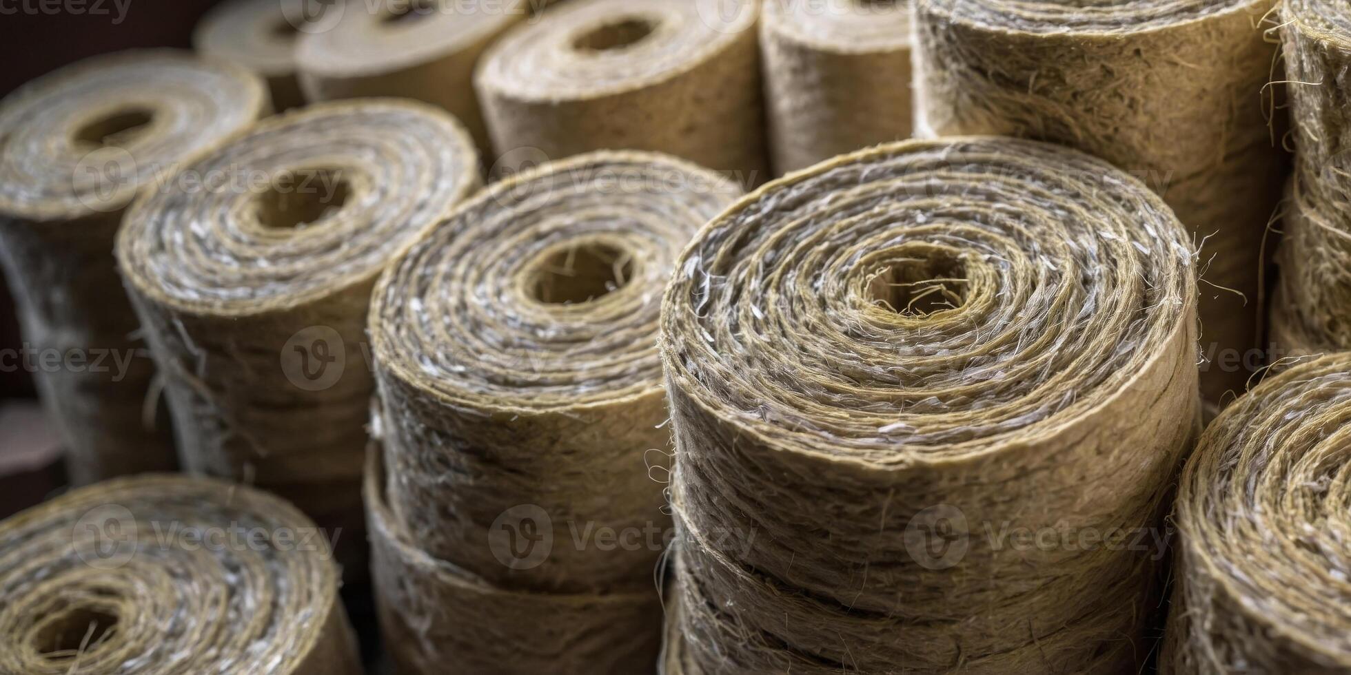 Close up of rolls of mineral wool filling used as isolation in wall. photo